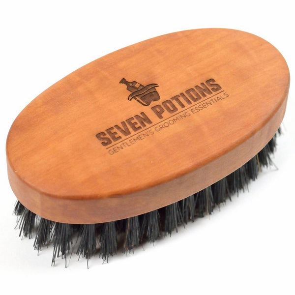 Seven Potions Beard Brush For Men With 100% First Cut Boar Bristles. Made in Pear Wood With Firm Bristles To Tame and Soften Your Facial Hair