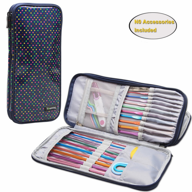 Teamoy Tunisian Crochet Hook Case(up to 11" long), Travel Organizer Bag for Afghan Crochet Hooks, Ergonomic Crochet Hooks, Knitting Needles and Accessories, Well Made, Large Capacity, Colorful Dots