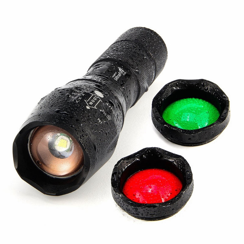 UltraFire Tactical LED Flashlight Hunting Flashlight A100 Focusable 3 colors Exchange Glass Lens (Generate RED or GREEN light)
