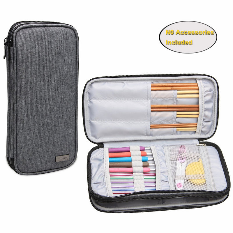 Teamoy Knitting Needles Case(up to 10-Inch), Travel Organizer Storage Bag for Circular and Straight Knitting Needles, Crochet Hooks and Knitting Accessories, Gray-NO ACCESSORIES INCLUDED