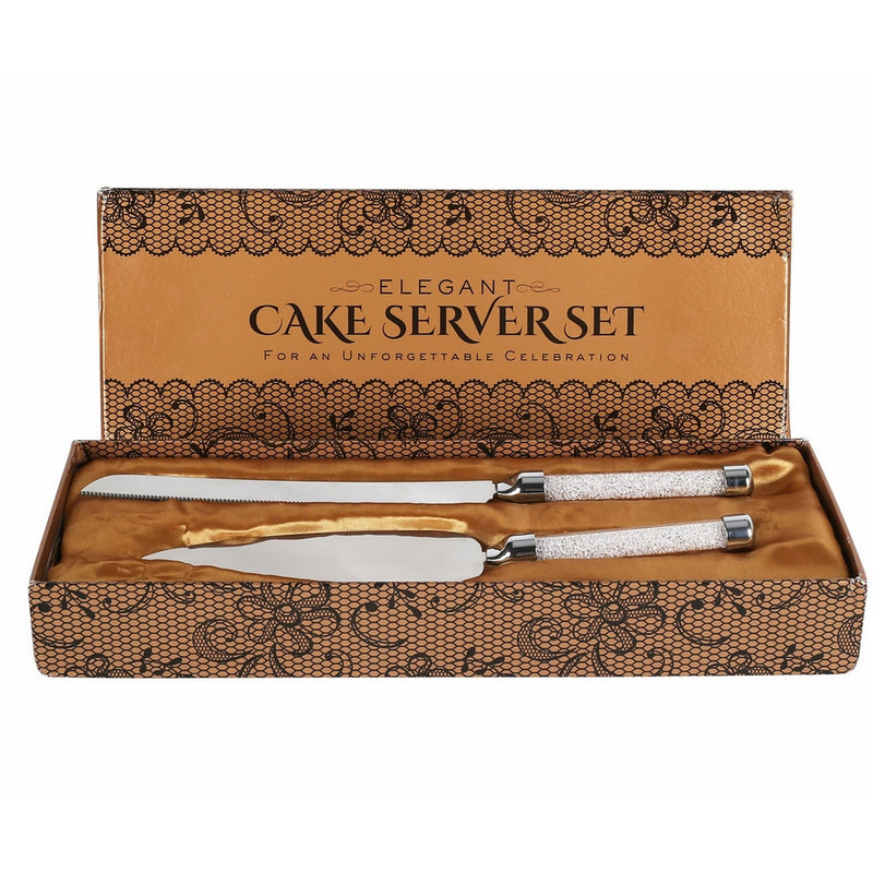 Cake Knife And Server Set With Glittering Bead Handles – Packaged in a Gift box-Top Gift Idea!- Elegant Stainless Steel Silverware For Weddings, Birthdays, Anniversaries