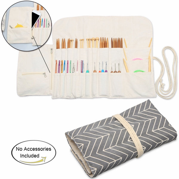 Teamoy Knitting Needles Holder Case(up to 11 Inches), Cotton Canvas Rolling Organizer for Straight and Circular Knitting Needles, Crochet Hooks and Accessories, Arrow -NO ACCESSORIES INCLUDED