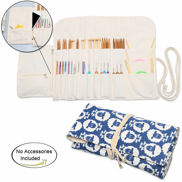 Teamoy Knitting Needles Holder Case(up to 11 Inches), Cotton Canvas Rolling Organizer for Straight and Circular Knitting Needles, Crochet Hooks and Accessories, Sheep -NO ACCESSORIES INCLUDED