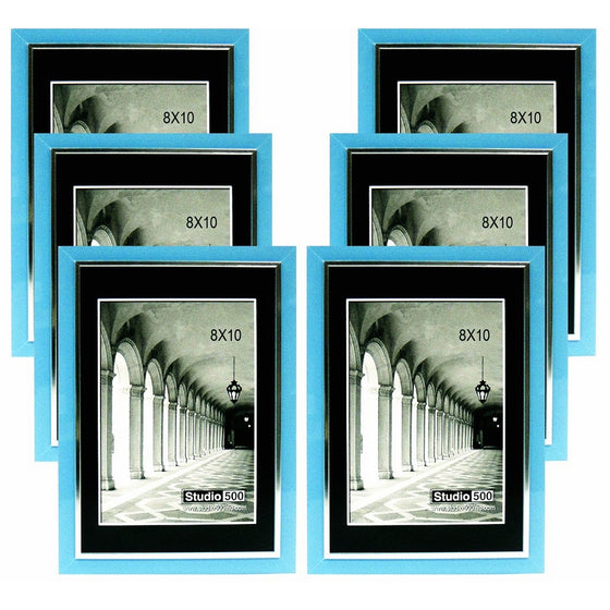 Studio 500, 8 by 10-inch from our Modern Collection, Colorful Sleek Blue with a Silver Accent Frames (EPF1313), 6-Pack