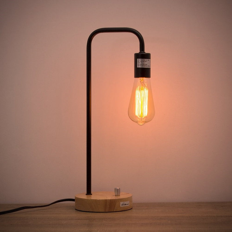 HAITRAL Industrial Desk Lamp - Wooden Table Reading Lamp for Office, Bedroom, Living Room (Without Bulb)