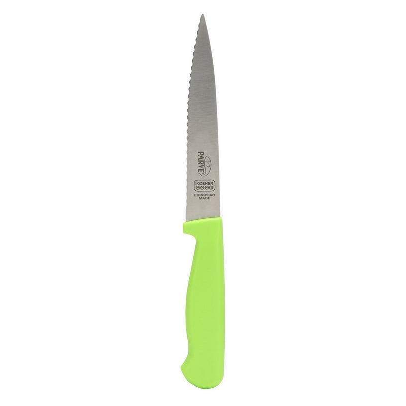 Parve Green Kitchen Knife – 6” Serrated Steak and Vegetable Knife - Razor Sharp. Pointed Tip - Color Coded Kitchen Tools by The Kosher Cook