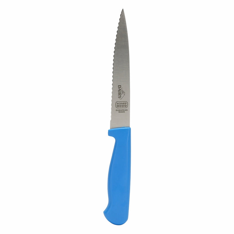Dairy Blue Kitchen Knife – 6” Serrated Steak and Vegetable Knife - Razor Sharp. Pointed Tip - Color Coded Kitchen Tools by The Kosher Cook