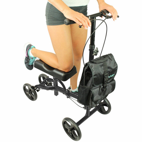 Knee Scooter by Vive [Bag Included] - Steerable Walker for Broken Leg and Foot Injuries - Kneeling Roller Cart with Pad for Senior and Elderly Medical Mobility - Caddy Crutch