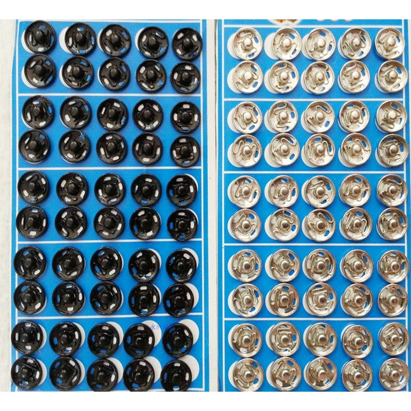 YOYOSTORE 50 Black and 50 Silver Tone Metal Press Studs Buttons Card 10MM Snap Closing Fasteners Dress Coat Titch Twitch Sew On Doll Baby Buttons Pewter Craft Rapid Rivet Making Poppers Tool