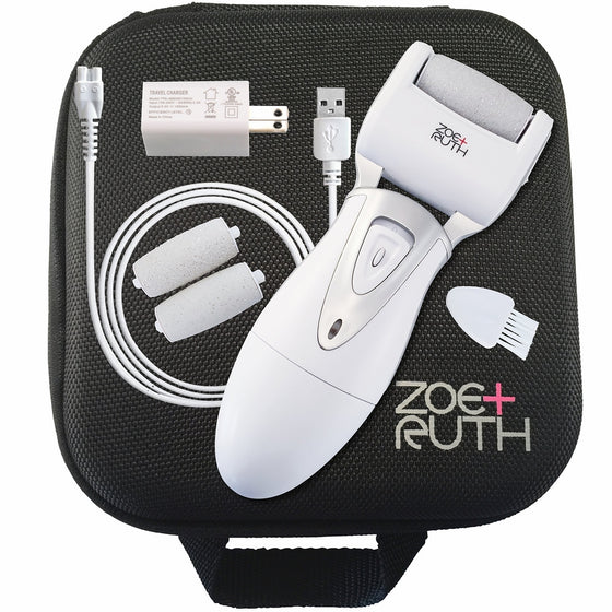 Electric Callus Remover USB Rechargeable Pedicure Foot File tool by ZoeRuth for Dry Cracked Dead Skin on your Heels and Feet. International Charger, 3 Rollers & Travel Friendly Storage Case.