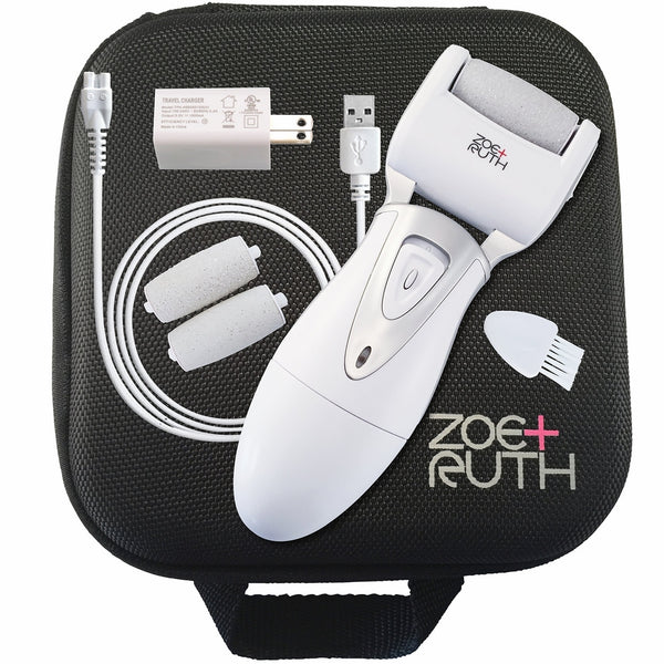 Electric Callus Remover USB Rechargeable Pedicure Foot File tool by ZoeRuth for Dry Cracked Dead Skin on your Heels and Feet. International Charger, 3 Rollers & Travel Friendly Storage Case.