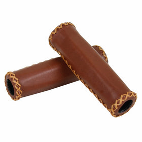 Velo VLG-030-1 Brown PU Leather and Soft Rubber Bicycle MTB Mountain Bike Grips Handlebar Comfort Protector