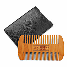BEST DEAL Wooden Beard Comb & Case, Dual Action Fine & Coarse Teeth, Perfect for use with Balms and Oils, Top Pocket Comb for Beards & Mustaches by Viking Revolution
