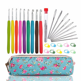 WooCrafts Large-Eye Blunt Needles Yarn Knitting PLUS Crochet Hooks Set with Case,Ergonomic Handle Crochet Hooks Needles for Arthritic Hands.Best Gift!