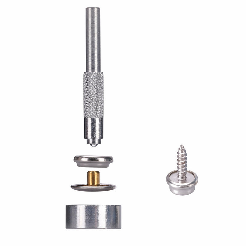 World 9.99 Mall 30 Pcs Stainless Steel Fastener Screw Snap Kit, Marine Grade, 3/8 Socket - Silver #6-5/8 with 2 pcs setting tool