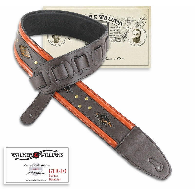 Walker & Williams GTR-10 Dark Brown with Python Diamond Inserts & Brass Rivets