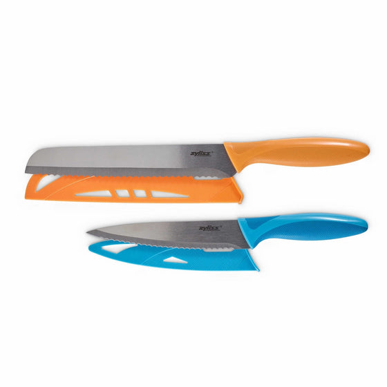 Zyliss 2-Piece Stainless Steel Serrated Knife Set, Featuring 8" Bread Knife and Serrated Utility Knife with Blade Cover