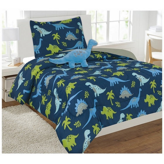 WPM Dinosaur BLUE print bedding set choose from Full/Twin comforter or bed sheets or window curtains panels for kids/girls/boys room (6 Piece Twin Comforter set)