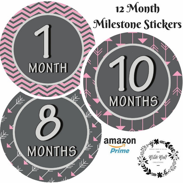 Monthly Milestone Stickers | 4"x 4" Matte Baby Stickers For Each Month | 1 to 12 Months | Perfect Baby Shower Gift | Photography | Baby Milestone Stickers Girl | 1st Year Stickers