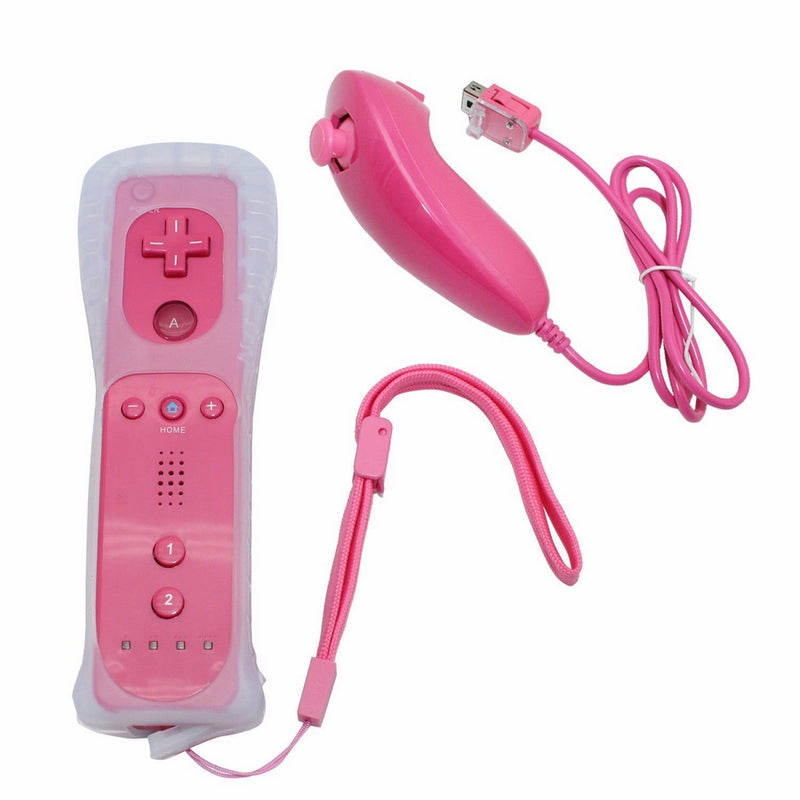 Wii Controller,Yudeg Wii Remote and Nunchuck Controllers with Silicon Case for Wii and Wii Unot motion plus (Pink)