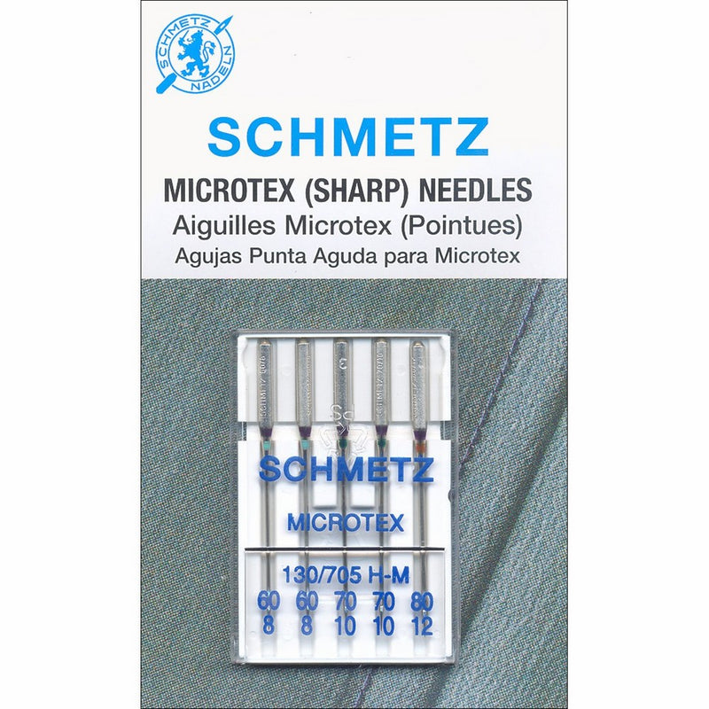 Euro-Notions 1839 Microtex Sharp Machine Needles, Size 8/60, 10/70, 12/80, 5-Needles