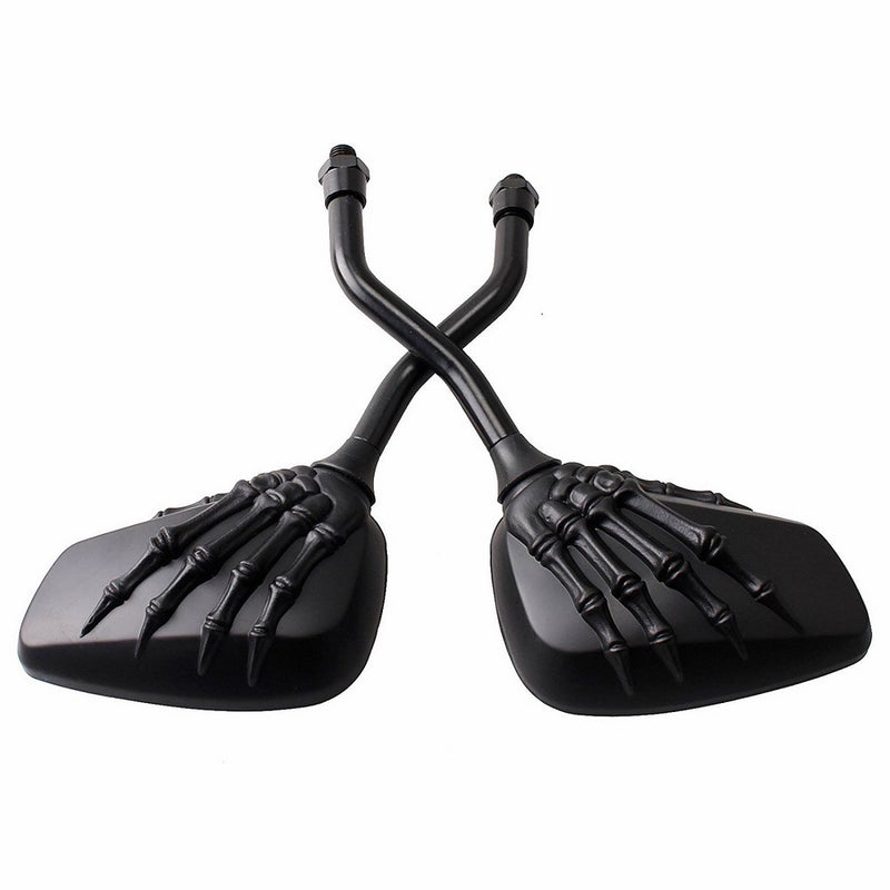 Pairs of Distinctive Skull Skeleton Hand 8mm 10mm Rearview Side Mirror for Motorcycle Scooter Moped Bike Yamaha Suzuki Standard Bike (Black)