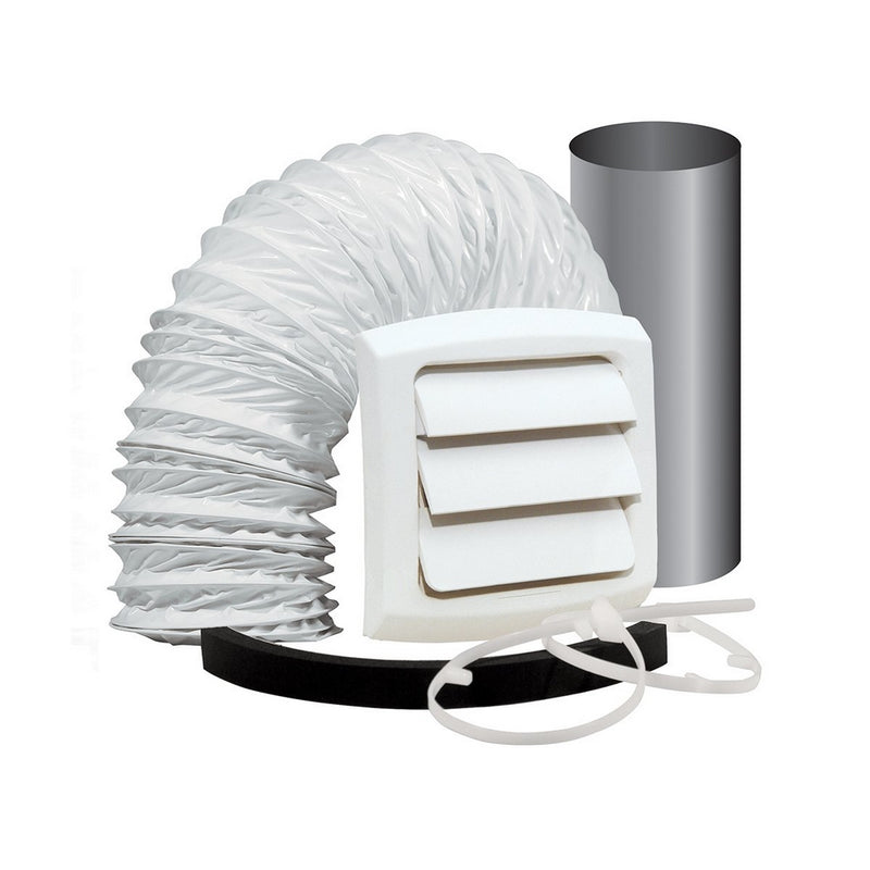Dundas Jafine EXWTZW Bathroom Fan Vent Kit with 4 inch x 5' Vinyl Duct, Wall Style