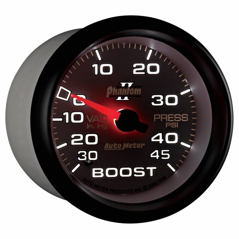 Auto Meter 7808 Phantom II 2-5/8" 30 in Hg.-45 PSI Mechanical Boost-Vacuum Gauge