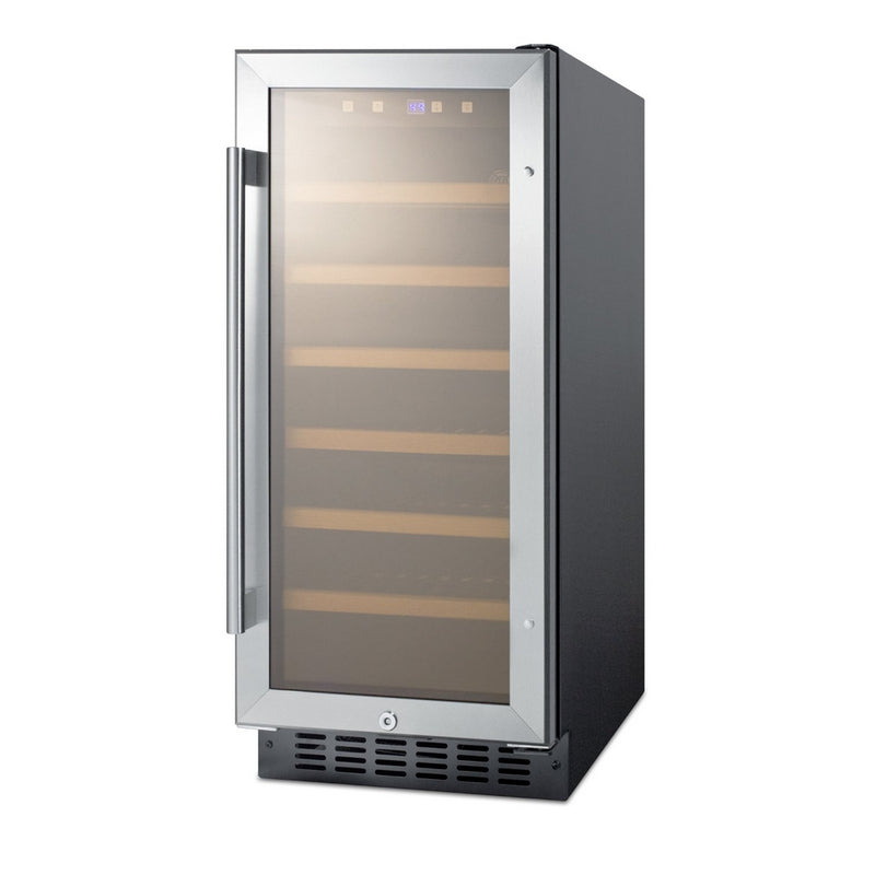 Summit SWC1535B 33 Bottles Capacity Wine Cellar Digital Display LED Lighting Wooden Shelves Automatic Defrost 100% CFC Free Reversible