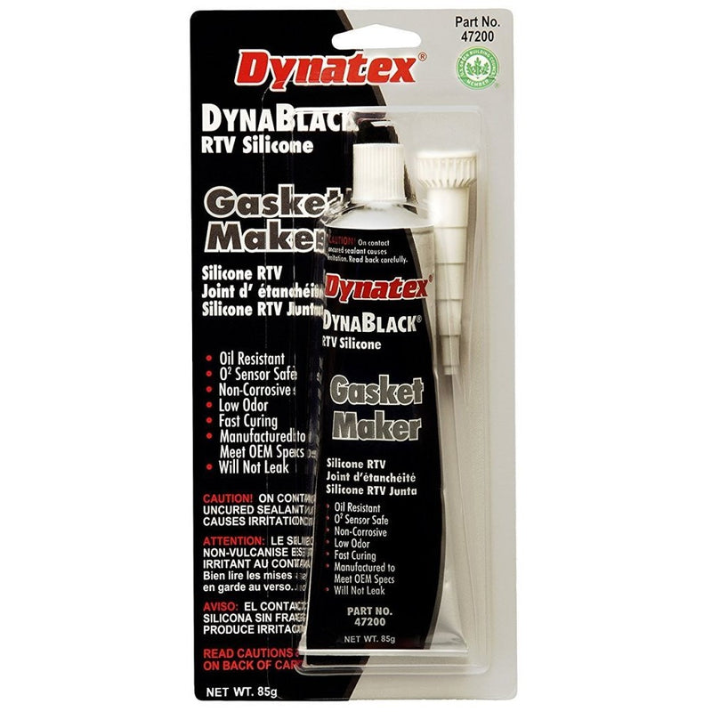 Dynatex 47200 DynaBlack Low Volatile RTV Silicone Gasket Maker, -85 to 500 Degree F, 3.8 oz Carded Tube, Black