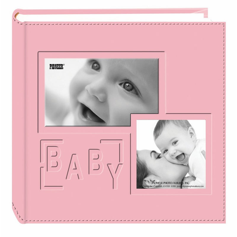 Pioneer Photo Albums 200-Pocket Embossed Baby Leatherette Frame Cover Album for 4 by 6-Inch Prints, Pink