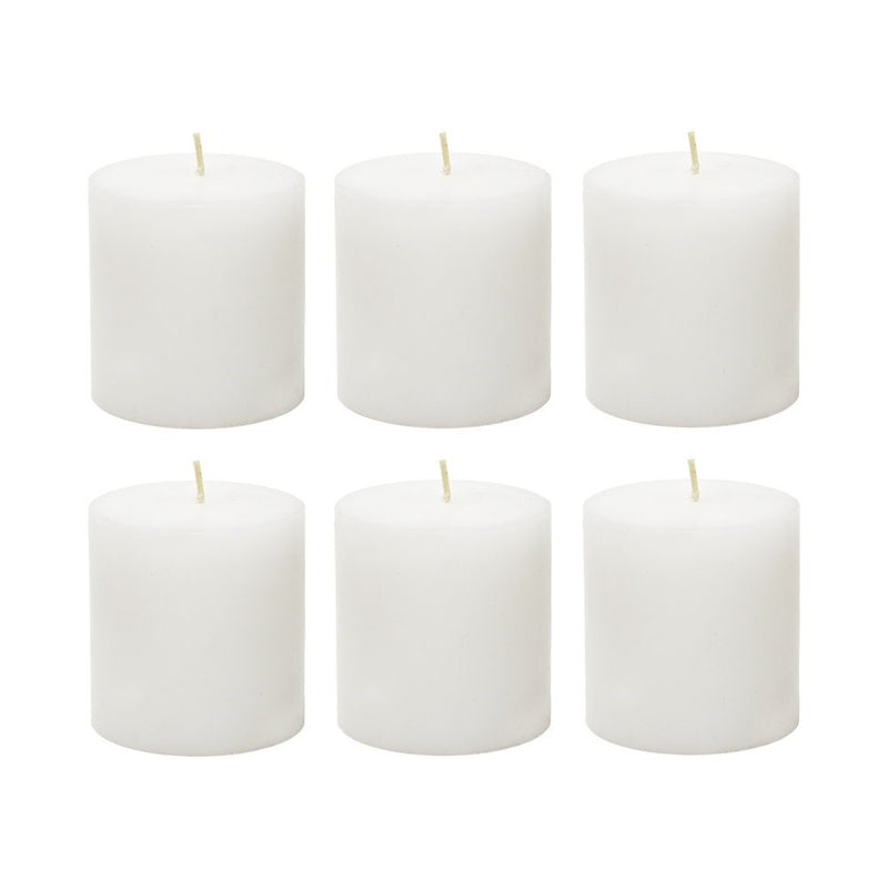 Mega Candles - Unscented 3" x 3" Hand Poured Round Premium Pillar Candle - White, Set of 6