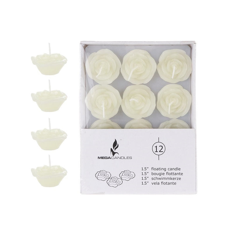 Mega Candles 12 pcs Unscented Ivory Floating Rose Petals Flower Candle | Hand Poured Wax Candles 1.5" Diameter | for Home Décor, Wedding Receptions, Baby Showers, Birthdays, Celebrations & More