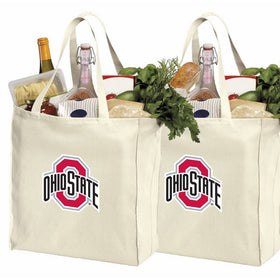 Reusable Ohio State University Shopping Bags or OSU Buckeyes Grocery Bag 2Pc SET NATURAL COTTON