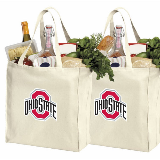 Reusable Ohio State University Shopping Bags or OSU Buckeyes Grocery Bag 2Pc SET NATURAL COTTON