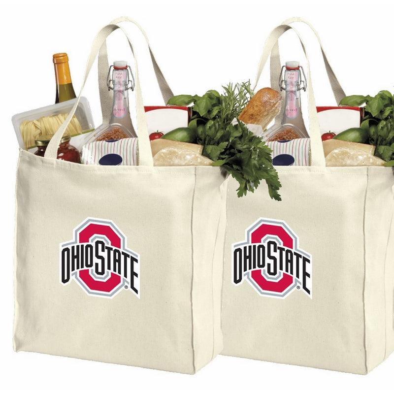 Reusable Ohio State University Shopping Bags or OSU Buckeyes Grocery Bag 2Pc SET NATURAL COTTON