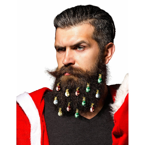 Beardaments Beard Ornaments, 12pc Colorful Christmas Facial Hair Baubles for Men in the Holiday Spirit, Easy Attach Mini Mustache, Sideburns, Goatee Whisker Clips, Festive Red, Green, Gold, Silver Mix