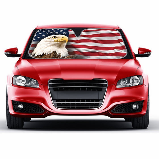 USA Eagle Flag Auto Sun Shade for Car SUV Truck - Stars & Stripes - Bubble Foil Jumbo Folding Accordion