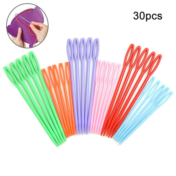 30pcs Colorful Large Eye Plastic Sewing Needles for kid Weave Education
