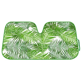 Tropical Leaves Auto Windshield Sun Shade for Car SUV Truck - Balmy Fern - Double Bubble Foil Jumbo Folding Accordion
