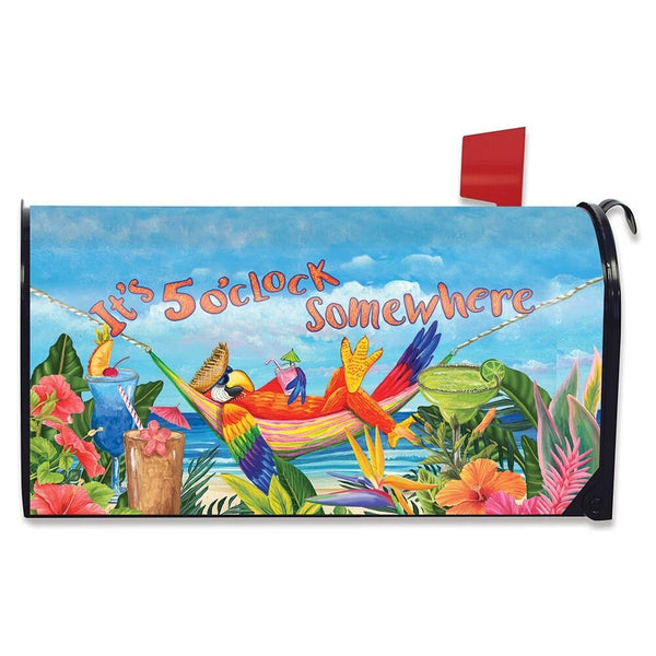 Briarwood Lane 5 O'clock Parrot Summer Magnetic Mailbox Cover Tropical Beach Humor Standard