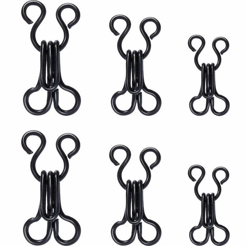 Bememo 50 Set Sewing Hooks and Eyes Closure for Bra and Clothing, 3 Sizes (Black)