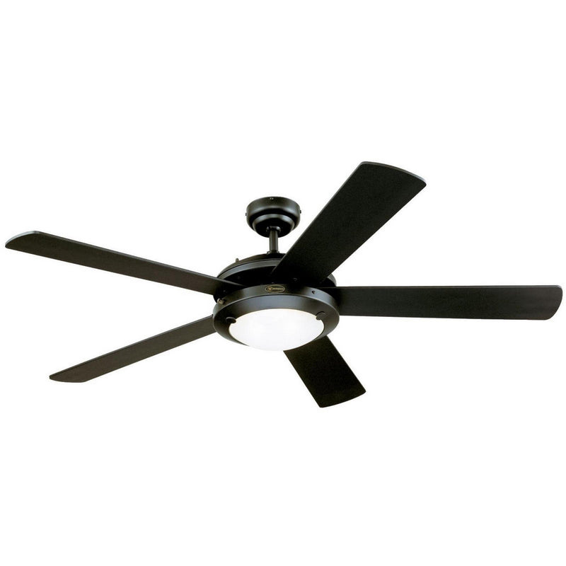 Westinghouse 7801665 Comet Two-Light 52-Inch Reversible Five-Blade Indoor Ceiling Fan, Matte Black with Frosted Glass