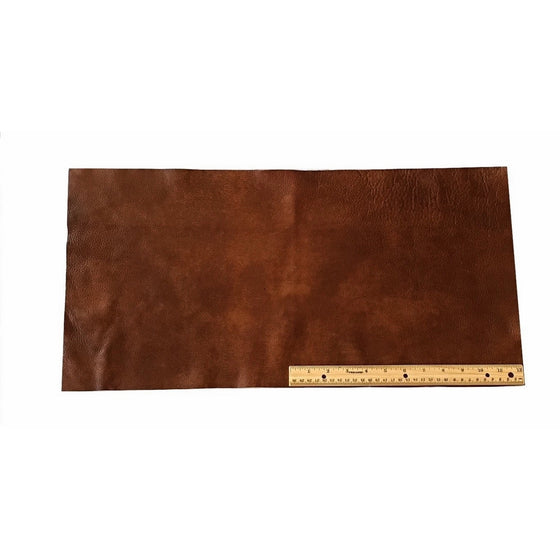 Upholstery Leather Piece Cowhide Medium Brown Light Weight 12 x 24 inches 2 SF