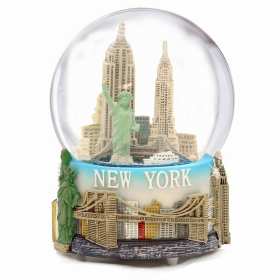 Musical New York City Snow Globe with Statue of Liberty, Empire State Building, Landmarks, 100mm New York City Snow Globes, 6 Inches Tall, PLAYS "NEW YORK, NEW YORK"