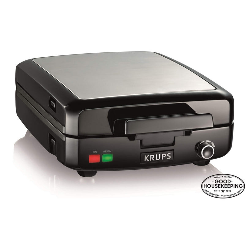KRUPS 8000035972 GQ502D Adjustable Temperature Belgian Waffle Maker with Removable Plates, 4-Slice, Silver and Black