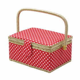 D&D Sewing Basket with Sewing Kit Accessories - Red Polka Dots