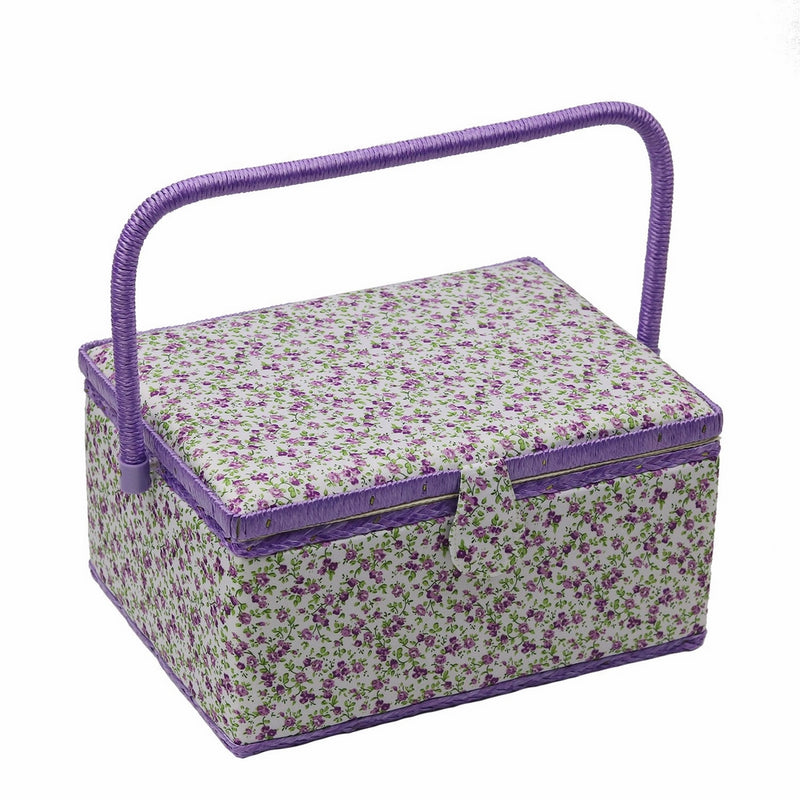 Sewing Basket - Includes Sewing Kit Accessories/Removable Tray/Handle/Built-in Pin Cushion & Interior Pocket - Wooden&Fabric - Large 12.2 x 9.2 x 6.7 inches - by D&D Design