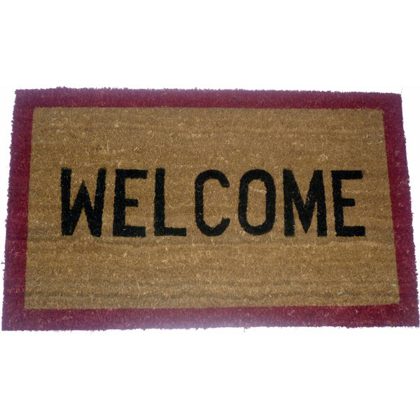 Geo Crafts G104 PVC Backed Coco Doormat, Welcome with Red Border