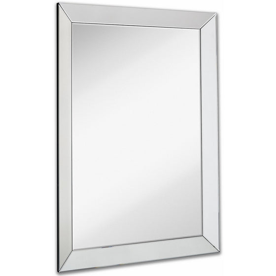 Large Framed Wall Mirror with 3 Inch Angled Beveled Mirror Frame | Premium Silver Backed Glass Panel Vanity, Bedroom, or Bathroom | Mirrored Rectangle Hangs Horizontal or Vertical (30" x 40")